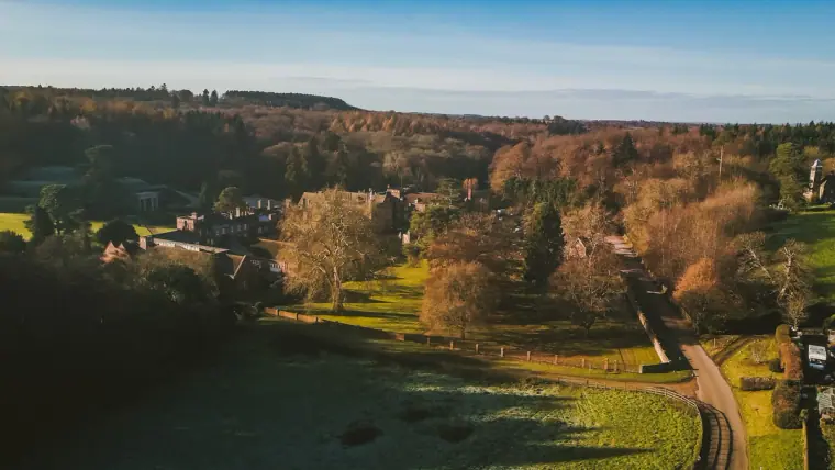 Autumn view over the wooded Surrey Hills near Wotton House