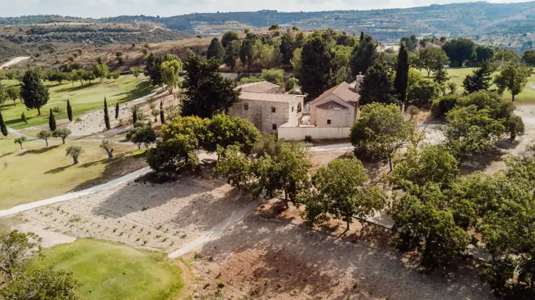 Aerial view of the Minthis Hills estate, golf course and countryside near Tsada