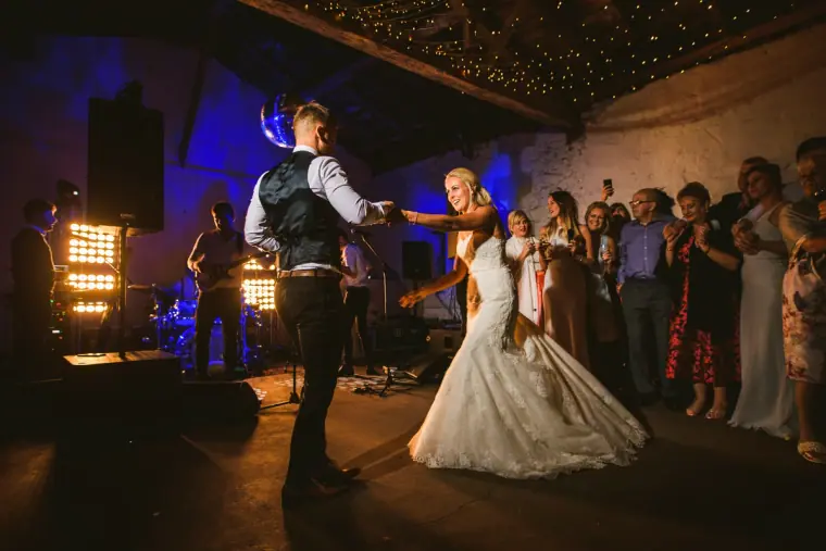 Sarah and Joe's first dance in front of a live band at Chateau Rigaud, France