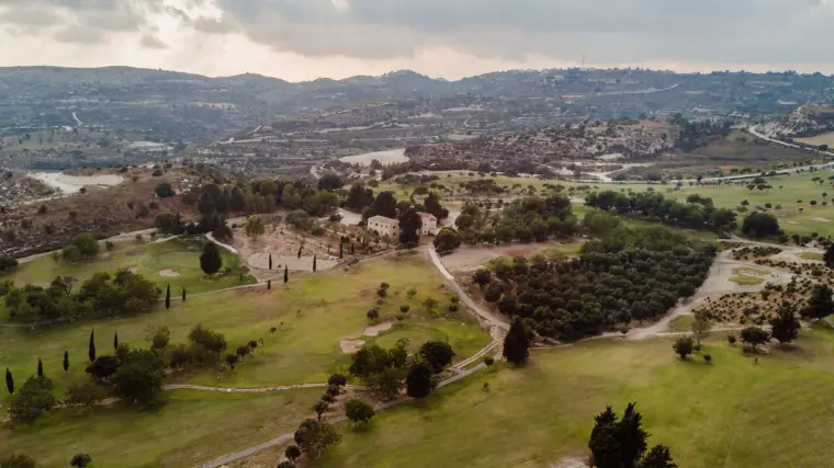 Aerial view of Minthis Hills golf course and the hills around Tsada, Paphos