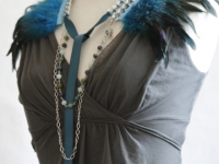 Collier col "Oiseau de nuit" turquoise